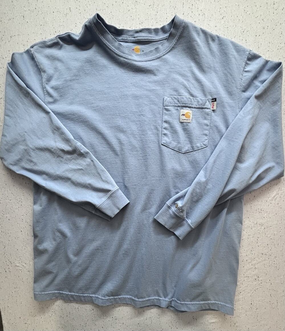 Carhartt FR Shirt XL Light Blue Flame Resistant Force Long Sleeve Pocket Tee Men
